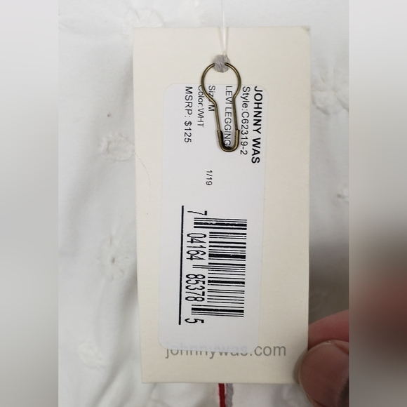 Johnny Was White Eyelet Levi Legging Pant Pull On Stretchy Waist Medium - Picture 5 of 5